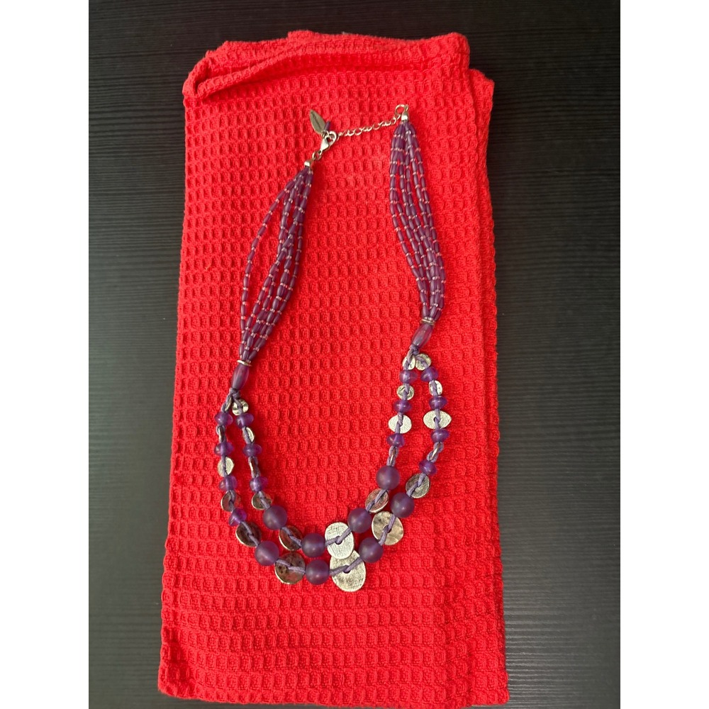 Cold water creek purple beaded w/frosted round beads, silver disc spacers.